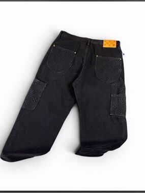 Louis Vuitton Black Monogram-Embossed Cargo Jeans